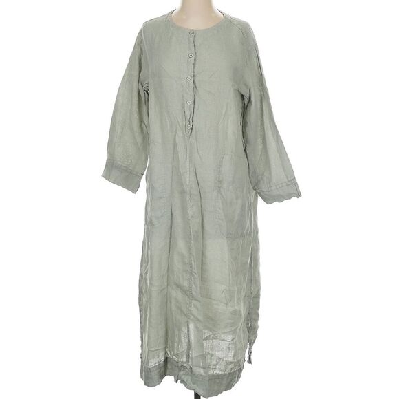 Poetry 100% Linen Half Button Down grey Oversized caftan long dress Size 4 - Picture 1 of 11
